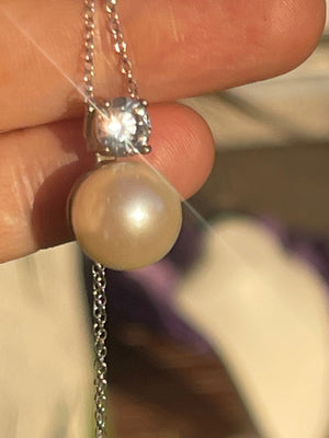 Vintage Costume Designer Carolee Pearl and CZ Pendant Necklace + Chain
