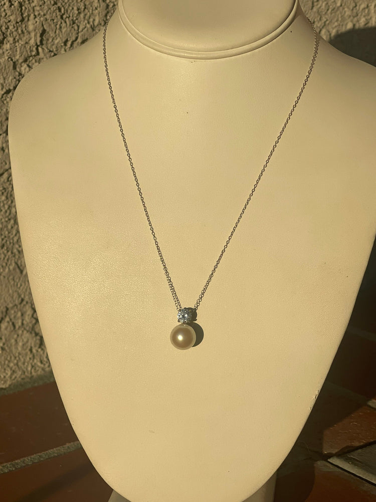 Vintage Costume Designer Carolee Pearl and CZ Pendant Necklace + Chain