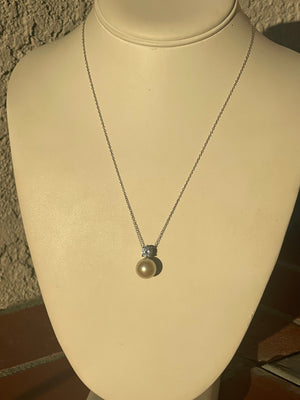 Vintage Costume Designer Carolee Pearl and CZ Pendant Necklace + Chain