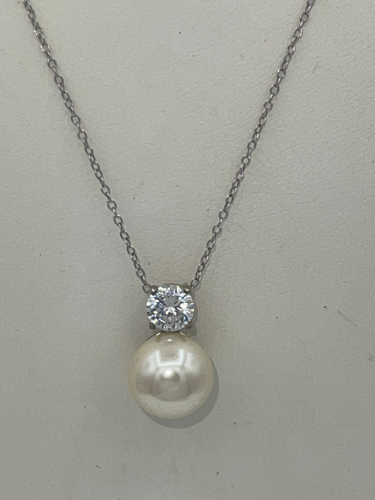 Vintage Costume Designer Carolee Pearl and CZ Pendant Necklace + Chain