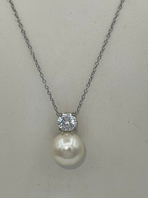 Vintage Costume Designer Carolee Pearl and CZ Pendant Necklace + Chain