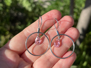 Vintage Sterling Silver Pink Teardrop CZ’s Dangle Circle Earrings Designer Ross Simons