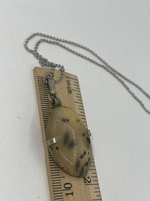 Vintage- Antique Dendritic Agate Gemstone Pendant Necklace + Sterling Silver Chain