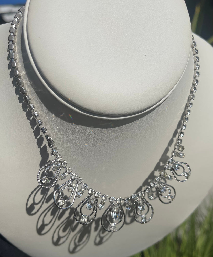Vintage Antique Jay Flex Sterling Silver 925 Rhinestones Necklace- Choker Cocktail Holidays! 14.75 Inches