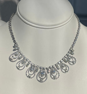 Vintage Antique Jay Flex Sterling Silver 925 Rhinestones Necklace- Choker Cocktail Holidays! 14.75 Inches