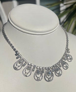 Vintage Antique Jay Flex Sterling Silver 925 Rhinestones Necklace- Choker Cocktail Holidays! 14.75 Inches