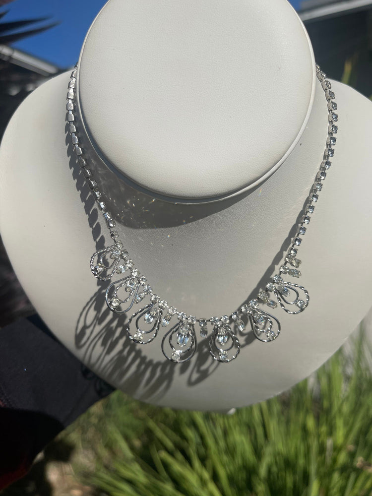 Vintage Antique Jay Flex Sterling Silver 925 Rhinestones Necklace- Choker Cocktail Holidays! 14.75 Inches