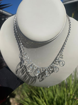 Vintage Antique Jay Flex Sterling Silver 925 Rhinestones Necklace- Choker Cocktail Holidays! 14.75 Inches