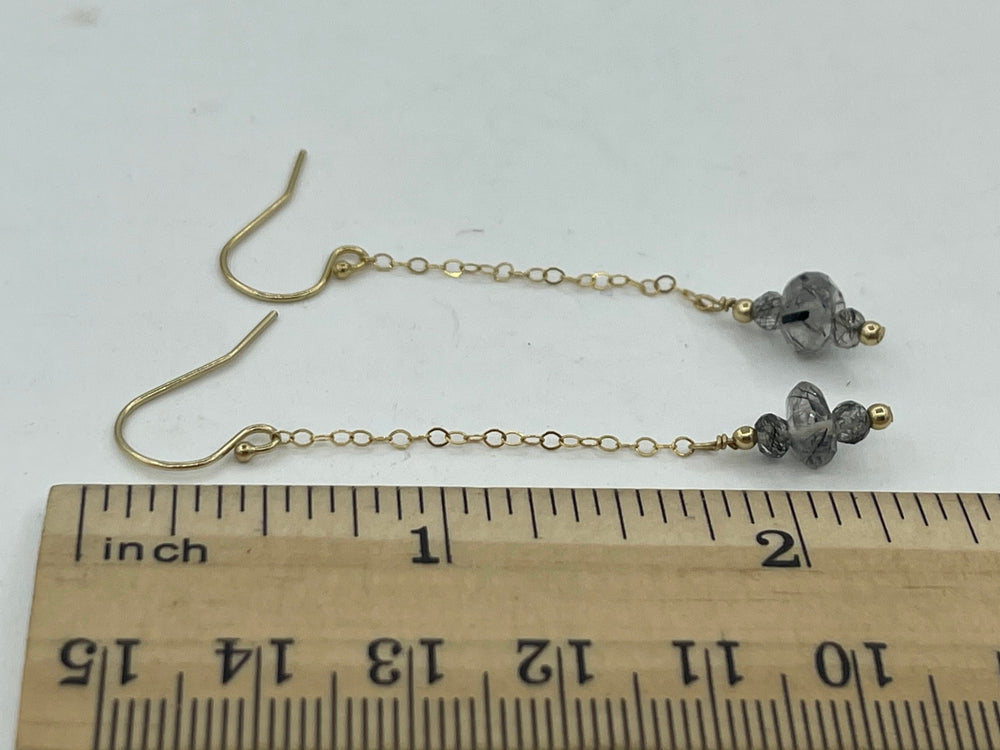 Vintage Rutilated Quartz Gemstone Earrings 14kt GF Long Dangle 14 Karat kt GF