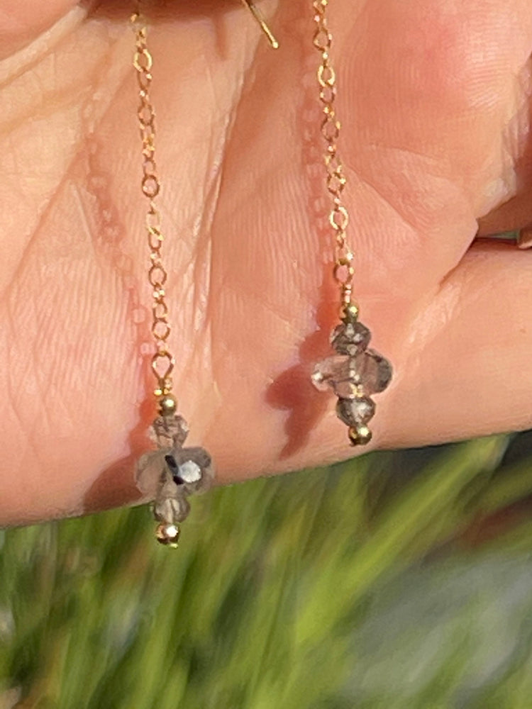 Vintage Rutilated Quartz Gemstone Earrings 14kt GF Long Dangle 14 Karat kt GF