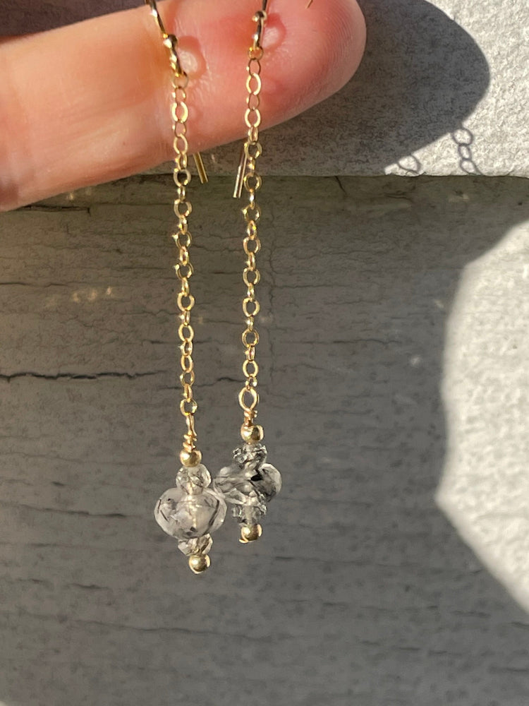 Vintage Rutilated Quartz Gemstone Earrings 14kt GF Long Dangle 14 Karat kt GF