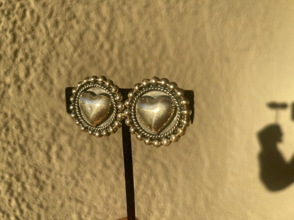 Big Taxco Mexico Sterling Silver 925 Earrings Clip On Native Heart Southwestern