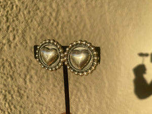 Big Taxco Mexico Sterling Silver 925 Earrings Clip On Native Heart Southwestern