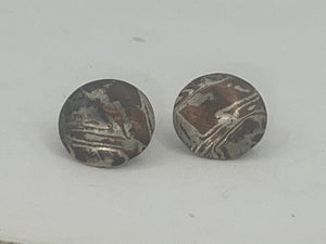 Vintage Modernist Swirl Mixed Metal 14kt Post Stud Earrings Circles Round Unusual and Unique Abstract