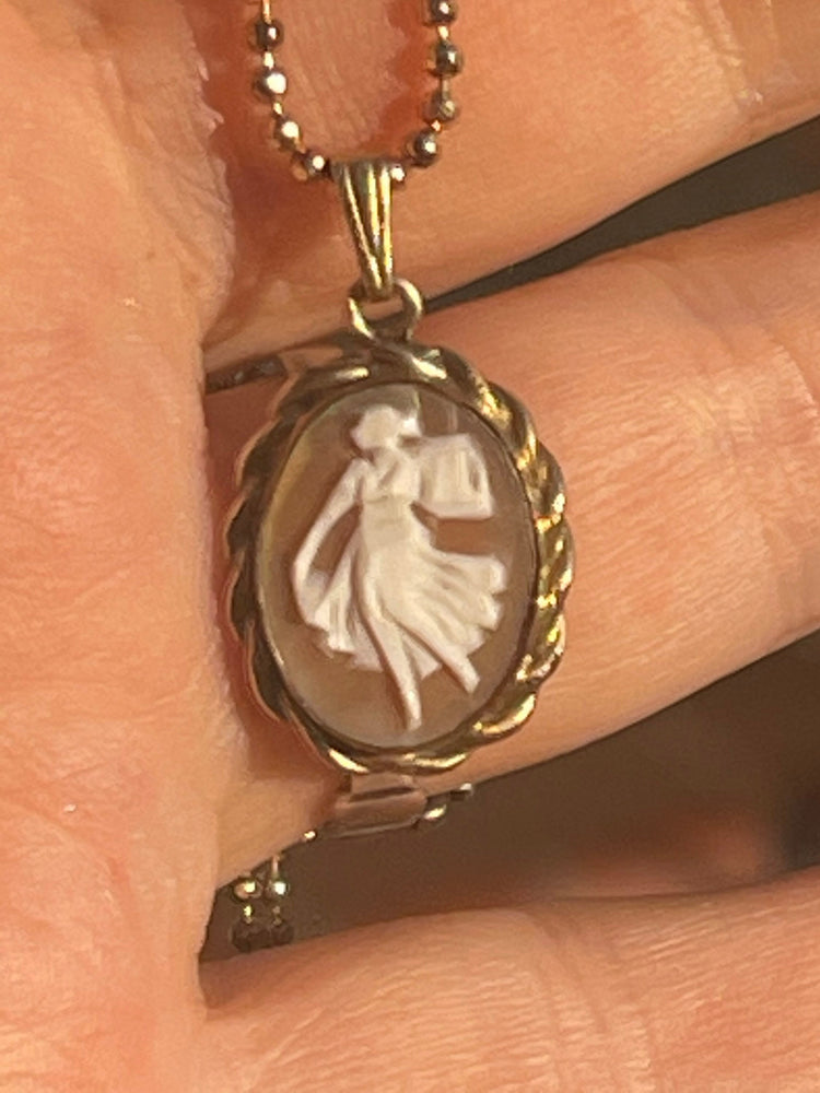 Antique- Vintage Rebecca at the Well Shell Cameo Pendant Necklace w 18kt Gold Plated Chain 12 Kara GF 12kt Gold Filled.