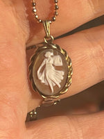 Antique- Vintage Rebecca at the Well Shell Cameo Pendant Necklace w 18kt Gold Plated Chain 12 Kara GF 12kt Gold Filled.