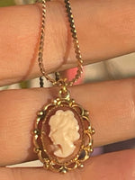 Antique Vintage Shell Cameo Pendant 12kt GF Necklace with Chain