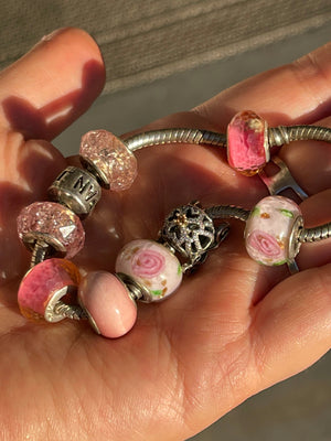 Beautiful Disney Pandora Charm Bracelet Sterling Silver 925 14kt Yellow Gold Carriage Loaded w 925 Charms 7.5 Inch