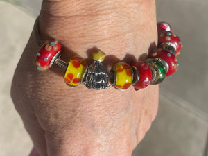 Authentic Pandora Sterling Silver 925 Charm Bracelet Fully Loaded w Charms Christmas Tree Pinecone Glass 11 Beads