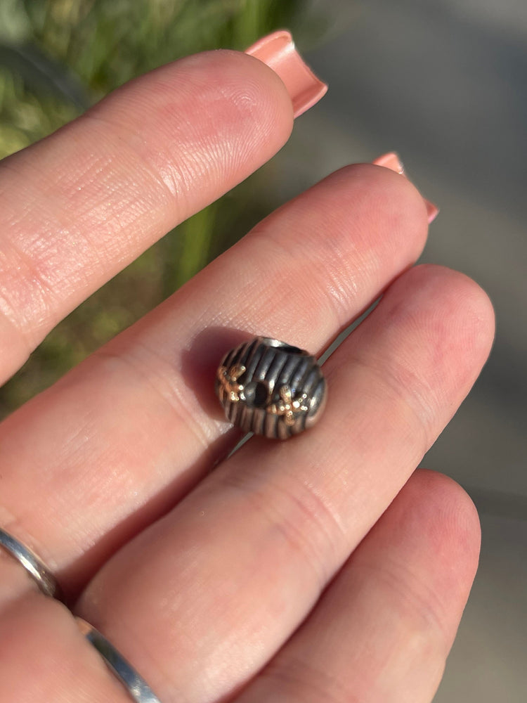Authentic Pandora Ale Retired Discontinued Sterling Silver 925  Solid 14kt Bee Bead Charm Rare 14 kt Karat