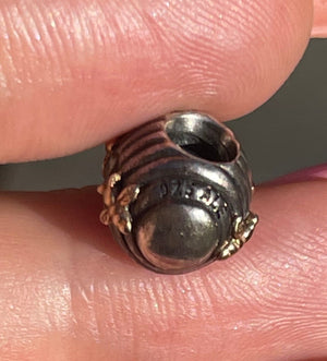 Authentic Pandora Ale Retired Discontinued Sterling Silver 925  Solid 14kt Bee Bead Charm Rare 14 kt Karat
