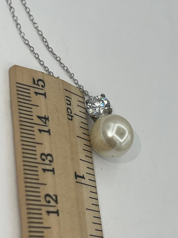Vintage Costume Designer Carolee Pearl and CZ Pendant Necklace + Chain