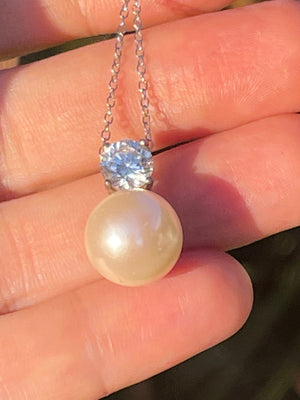 Vintage Costume Designer Carolee Pearl and CZ Pendant Necklace + Chain