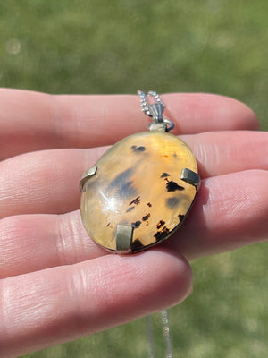 Vintage- Antique Dendritic Agate Gemstone Pendant Necklace + Sterling Silver Chain
