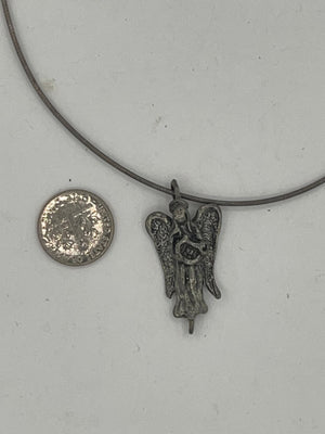 Vintage Sterling Silver Angel - Cherub Pendant w Thick 925 Stiff Choker Necklace Collar Chain Religious handmade Adjustable 16-18 Inch