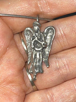 Vintage Sterling Silver Angel - Cherub Pendant w Thick 925 Stiff Choker Necklace Collar Chain Religious handmade Adjustable 16-18 Inch
