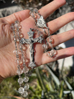 Vintage Antique Beaded Rock Crystal/ Quartz  Necklace Rosary Crucifix- Cross Sterling Silver Hayward