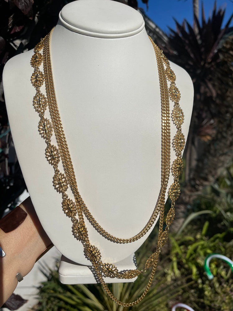 Vintage Antique Designer Monet Three Strand Gold Tone Necklace Cocktail- Costume