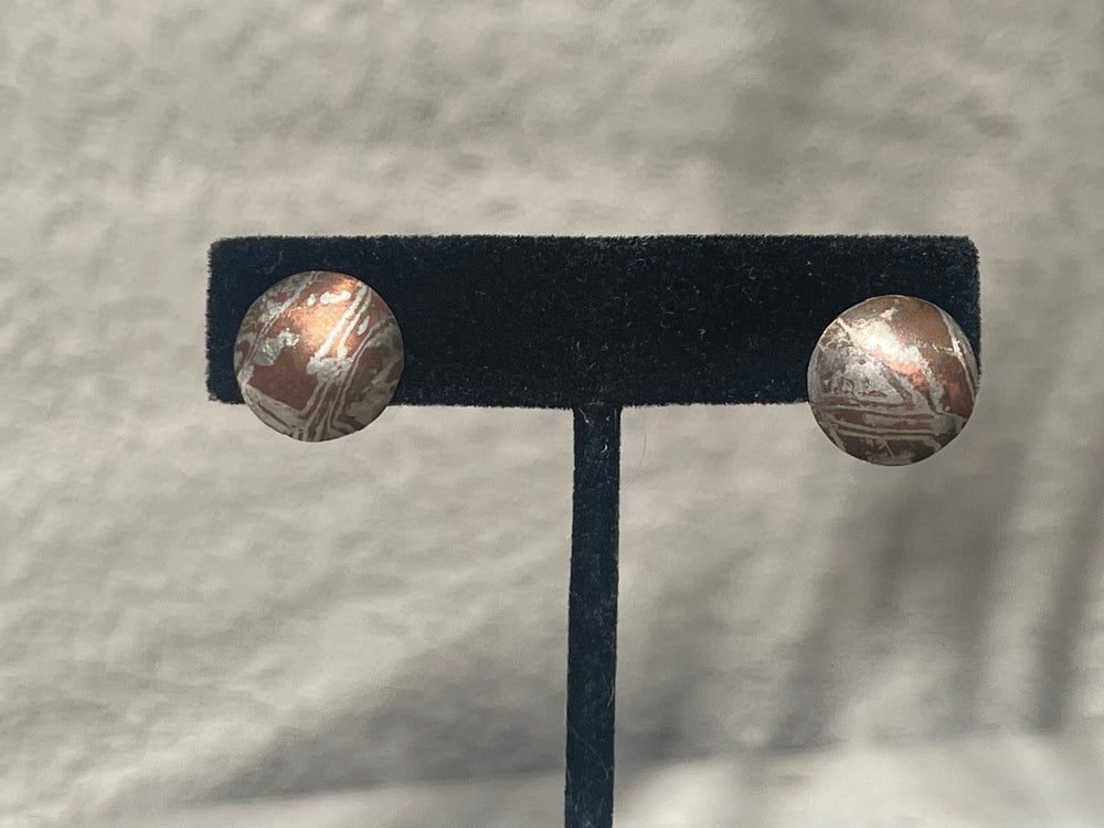 Vintage Modernist Swirl Mixed Metal 14kt Post Stud Earrings Circles Round Unusual and Unique Abstract