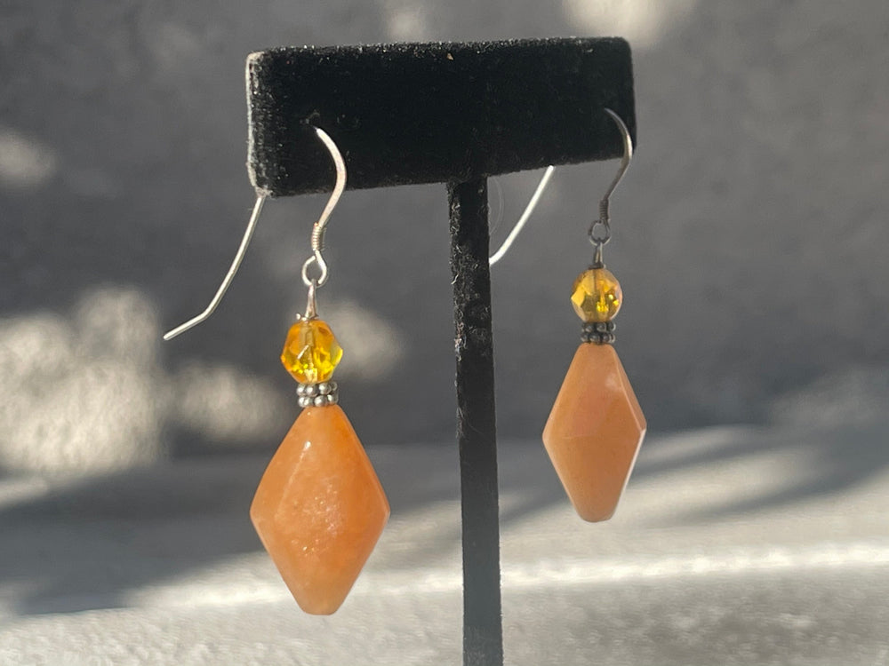 Vintage Peach Quartz Beaded Gemstone Sterling Silver 925 Ear Hooks