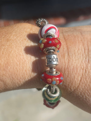 Authentic Pandora Sterling Silver 925 Charm Bracelet Fully Loaded w Charms Christmas Tree Pinecone Glass 11 Beads