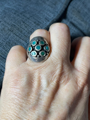 Big Vintage Native American Ring Southwestern Turquoise Dome Shaped Solid Sterling Silver Approx size 6.75