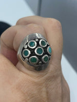 Big Vintage Native American Ring Southwestern Turquoise Dome Shaped Solid Sterling Silver Approx size 6.75
