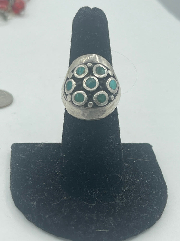 Big Vintage Native American Ring Southwestern Turquoise Dome Shaped Solid Sterling Silver Approx size 6.75