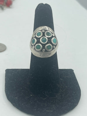 Big Vintage Native American Ring Southwestern Turquoise Dome Shaped Solid Sterling Silver Approx size 6.75