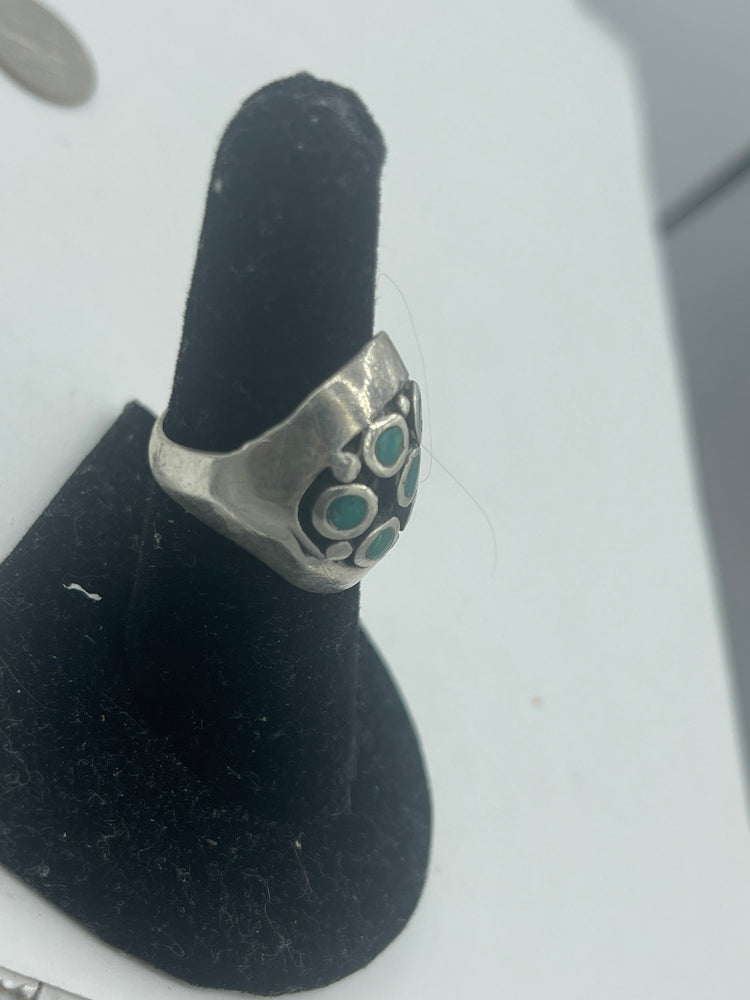 Big Vintage Native American Ring Southwestern Turquoise Dome Shaped Solid Sterling Silver Approx size 6.75