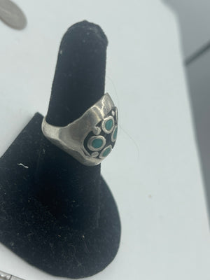 Big Vintage Native American Ring Southwestern Turquoise Dome Shaped Solid Sterling Silver Approx size 6.75