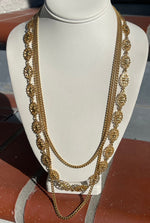 Vintage Antique Designer Monet Three Strand Gold Tone Necklace Cocktail- Costume