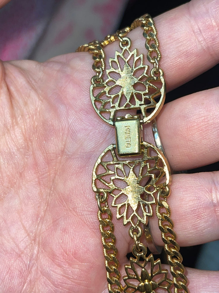 Vintage Antique Designer Monet Three Strand Gold Tone Necklace Cocktail- Costume
