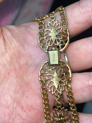 Vintage Antique Designer Monet Three Strand Gold Tone Necklace Cocktail- Costume