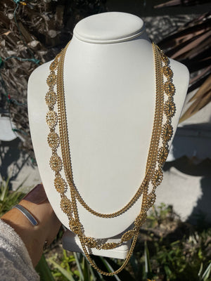 Vintage Antique Designer Monet Three Strand Gold Tone Necklace Cocktail- Costume