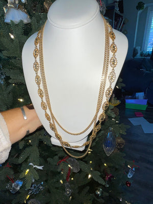 Vintage Antique Designer Monet Three Strand Gold Tone Necklace Cocktail- Costume