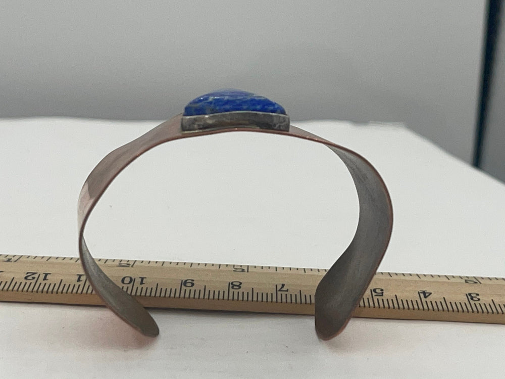 Vintage Solid Copper Cuff Bracelet Lapis Lazuli Native Southwestern Feel Smaller Wrist