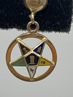 Antique Vintage (Single) 14kt Yellow Gold Earring order of the Eastern star Dangle Enamel Screw On Push Back Masonic 14 kt Karat