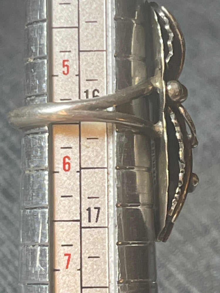 Vintage Sterling Silver 925 Native American Indian Squash Blossom Ring Size 5.5 long Saddle Style Signed K