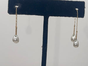 Antique Original Threader Earrings Solid 14kt Yellow Gold + Gray Pearls 14 kt Karat Cultra Celluloid Jewelry Box Dangle